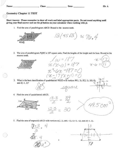 geometry chapter 1 test answer key