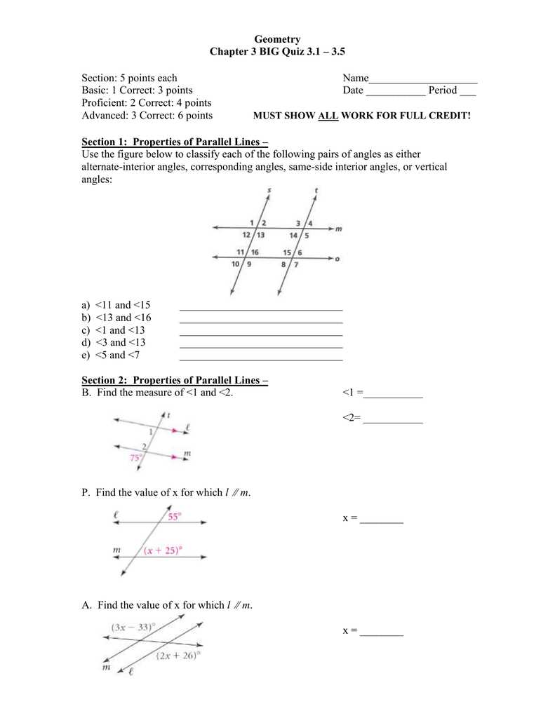 geometry chapter 3 test review answers