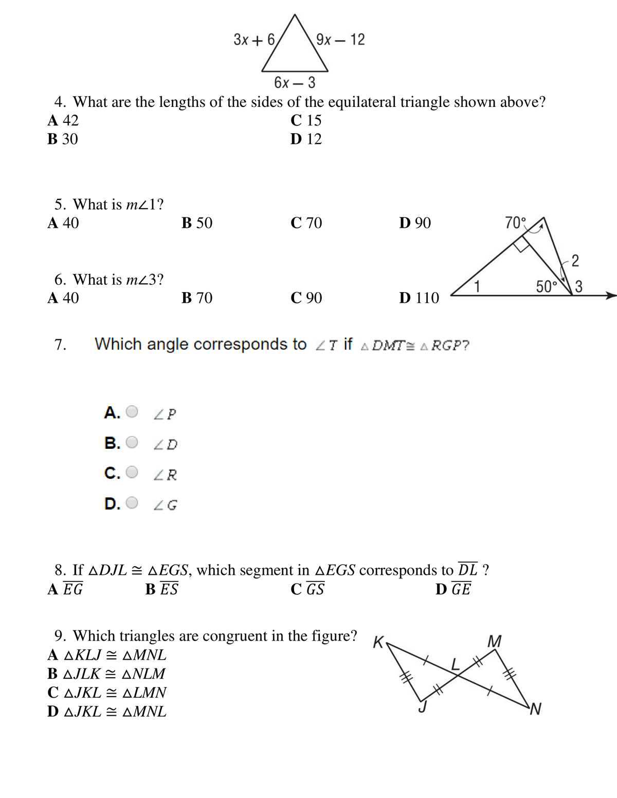 geometry chapter 4 test answer key