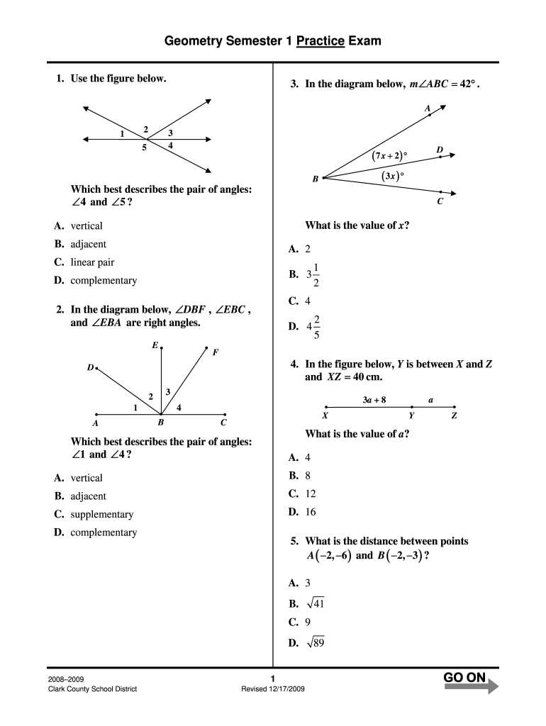 geometry chapter 5 test form 1 answer key