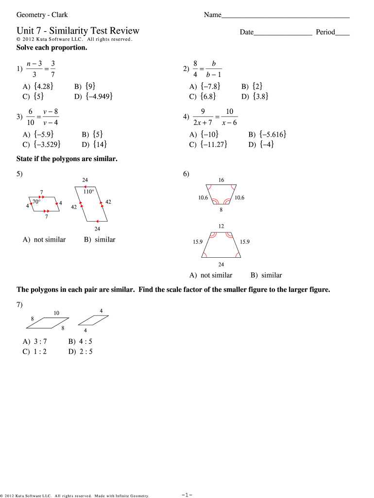 geometry chapter 7 test a answer key