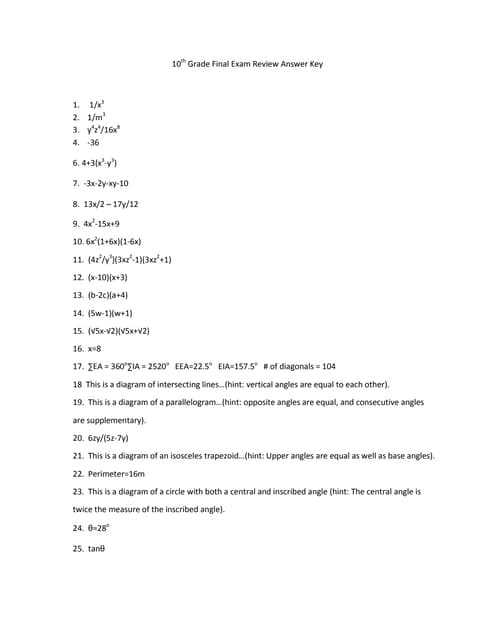 geometry final exam review answer key