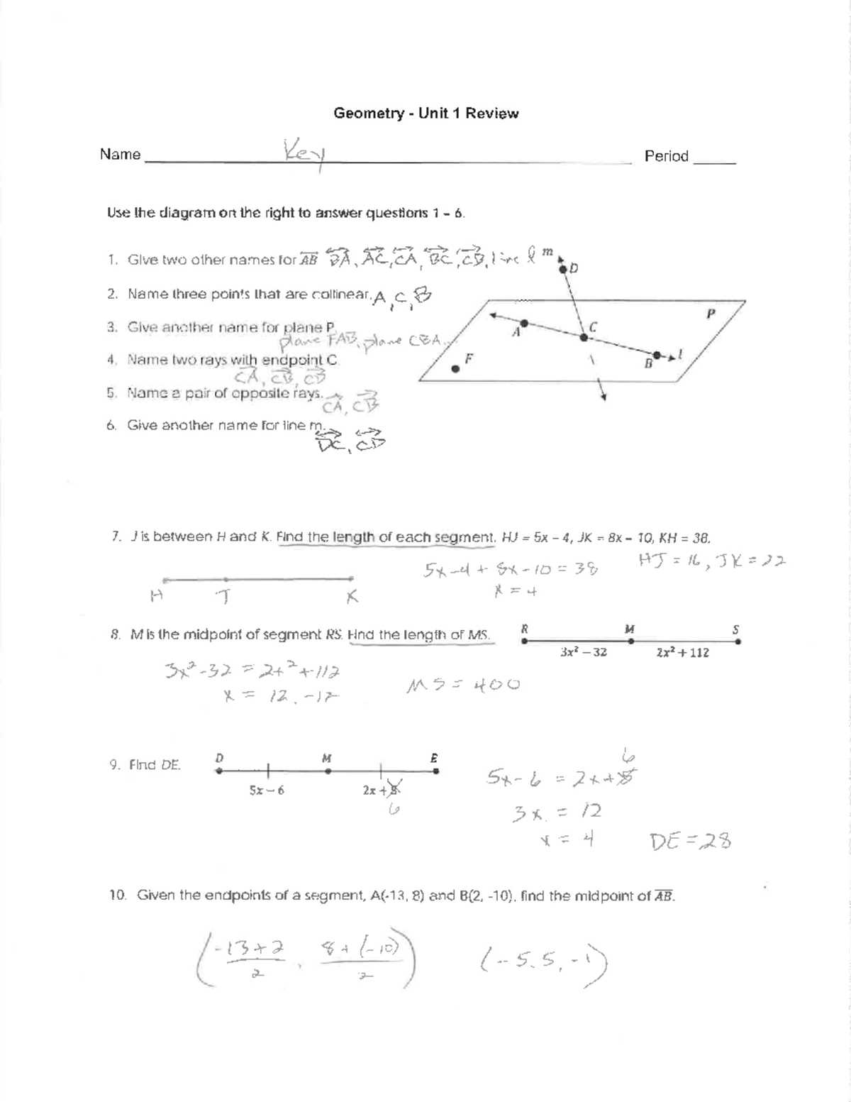 geometry test 1 part 1 answers