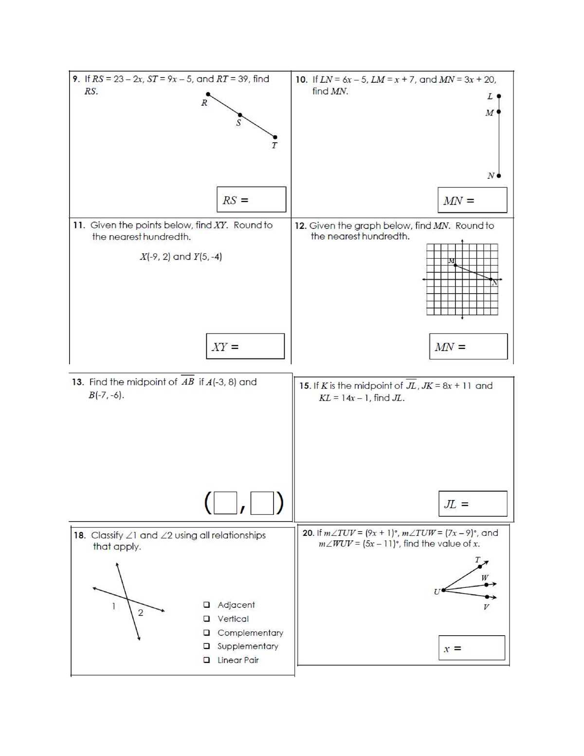 geometry topic 1 test answers