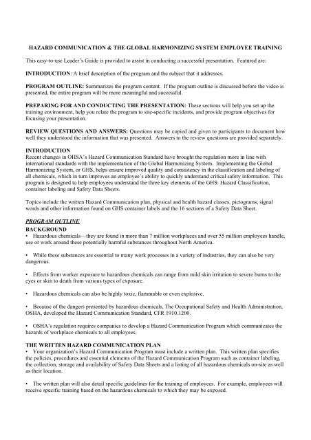 hazcom/ghs training test answers