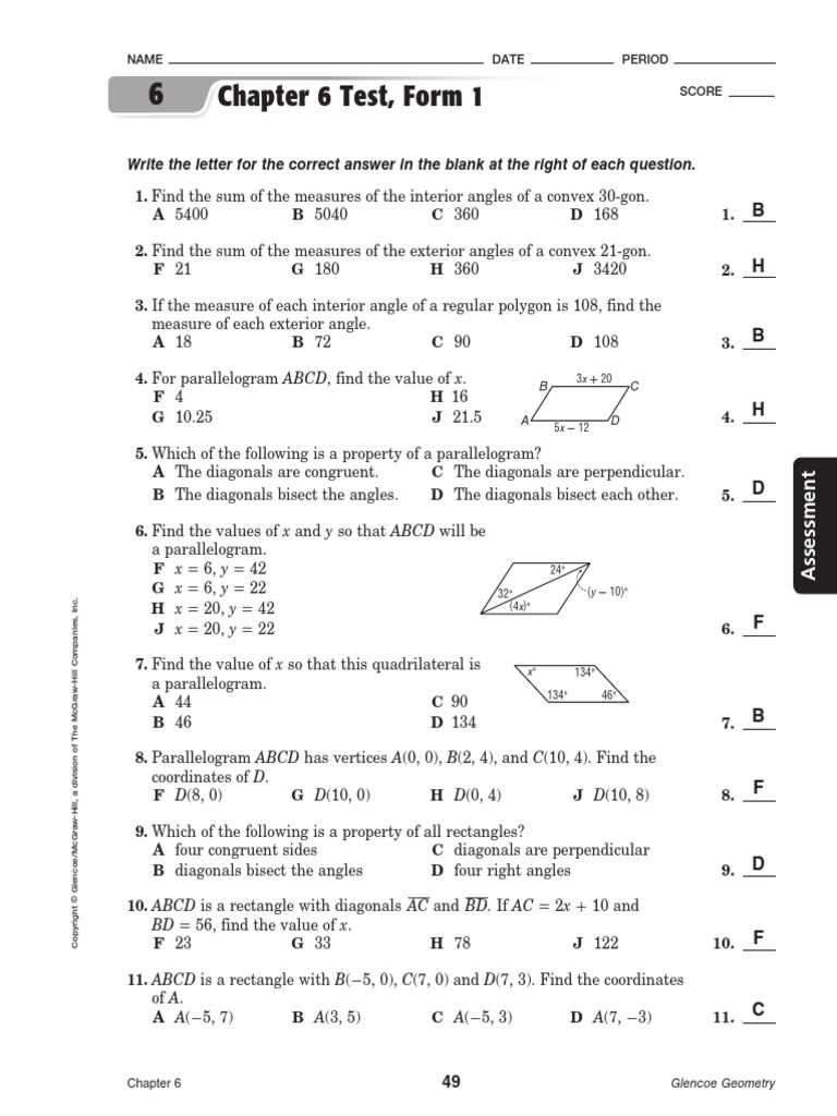 glencoe geometry chapter 10 test form 2d answer key