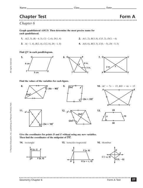 glencoe geometry chapter 6 test form 2c answers