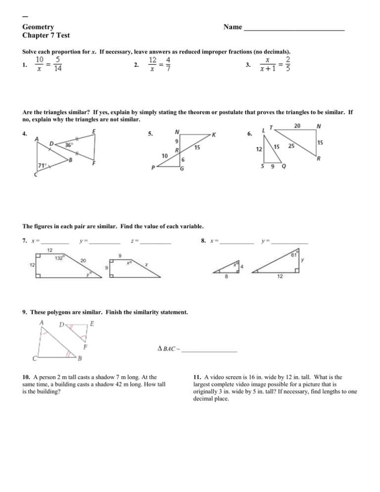 glencoe geometry chapter 7 mid chapter test answer key