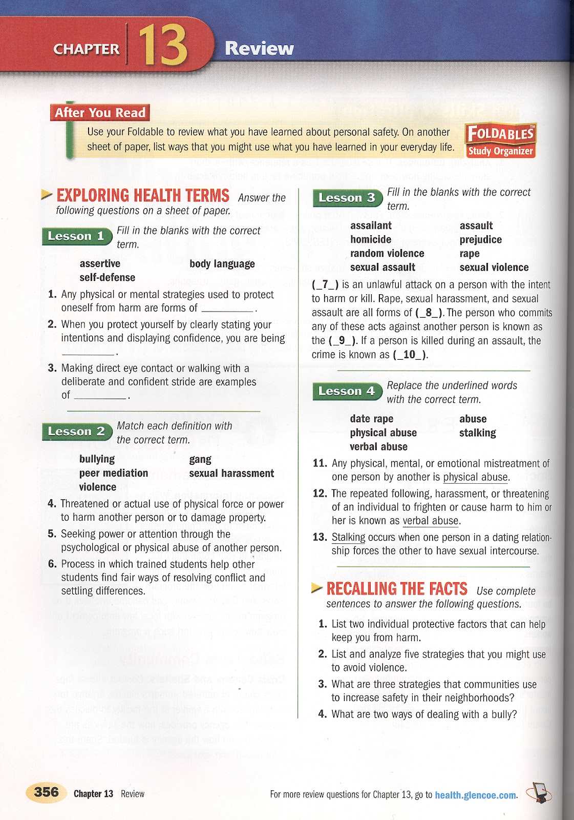 glencoe health chapter 3 test answers