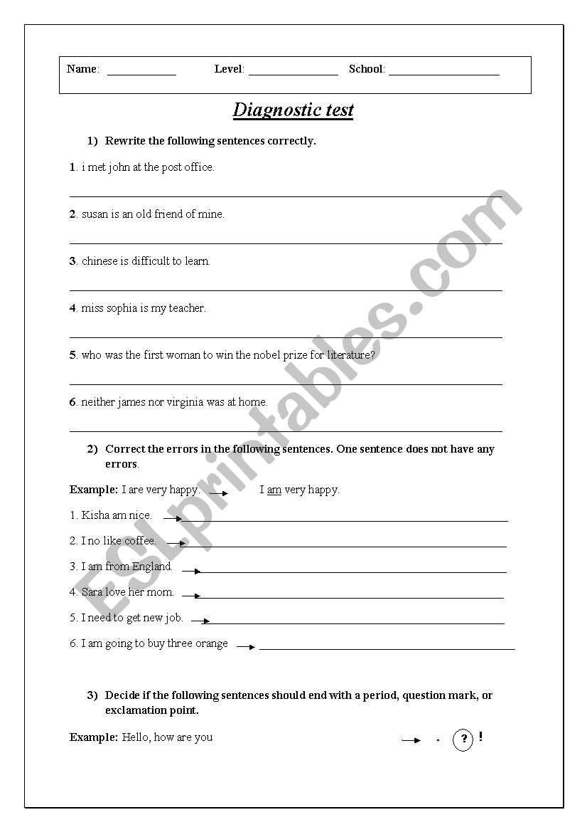 grammar diagnostic assessment pre test and post test answers