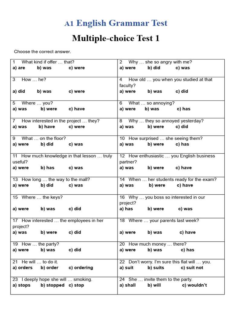 grammar test questions with answers