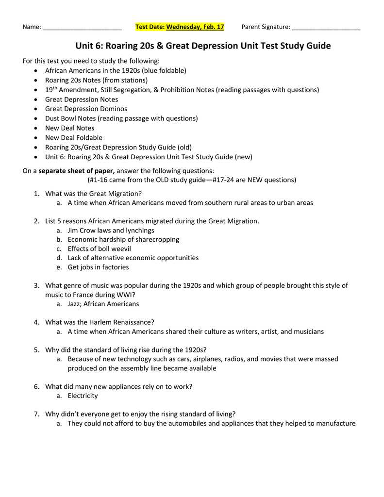 great depression and new deal test answers
