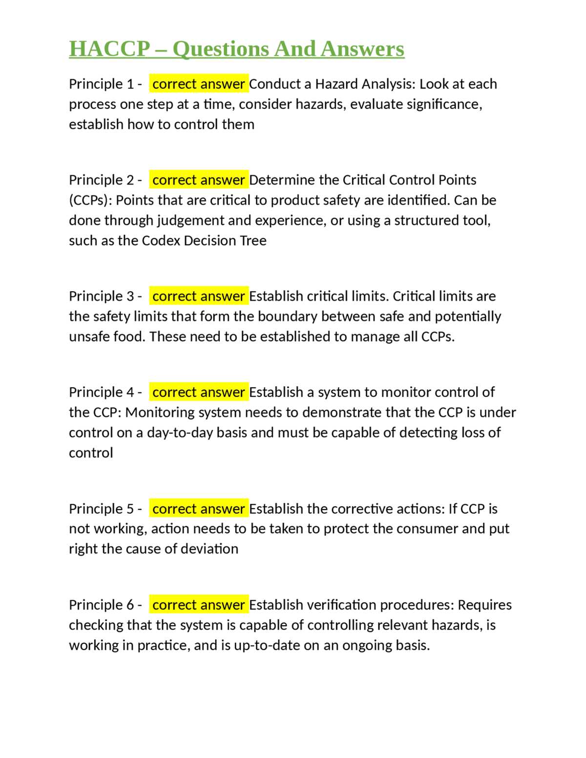 haccp final exam answers