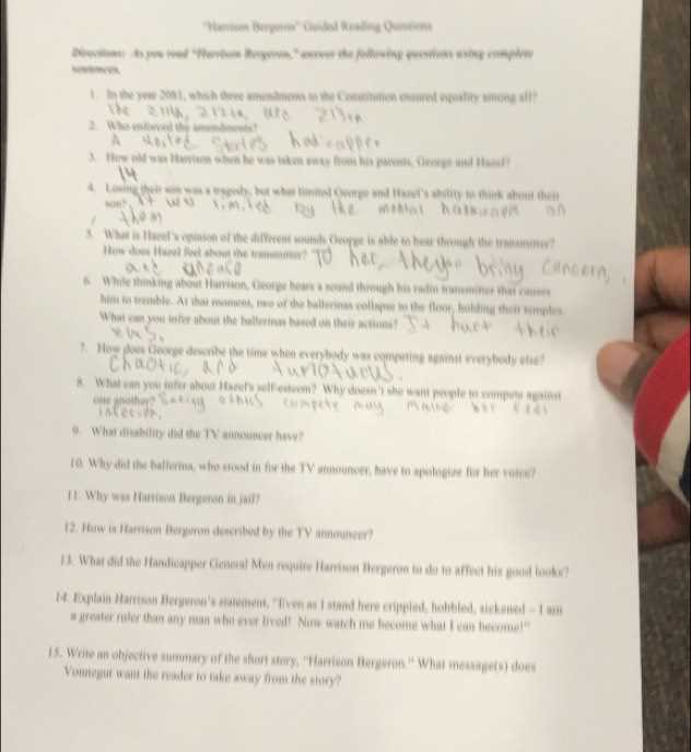harrison bergeron take home test answer key