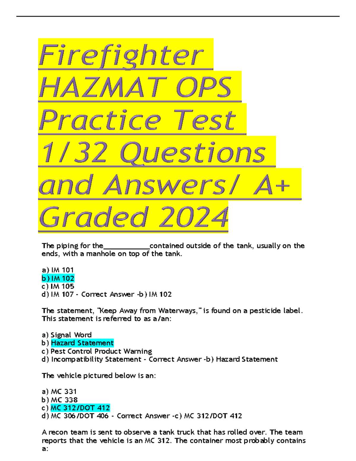 hazmat general awareness medium fc test answers