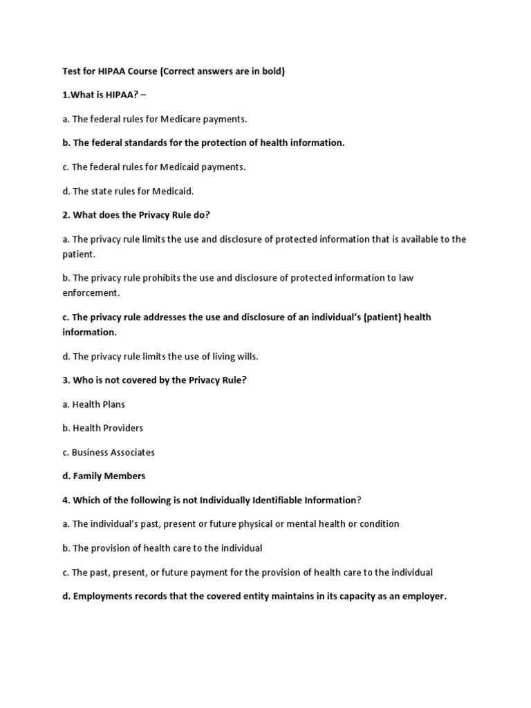 hipaa privacy training test answers