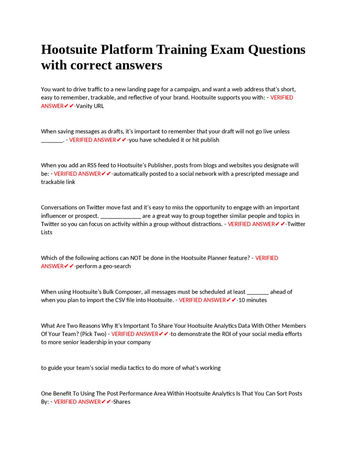 hootsuite social marketing exam answers