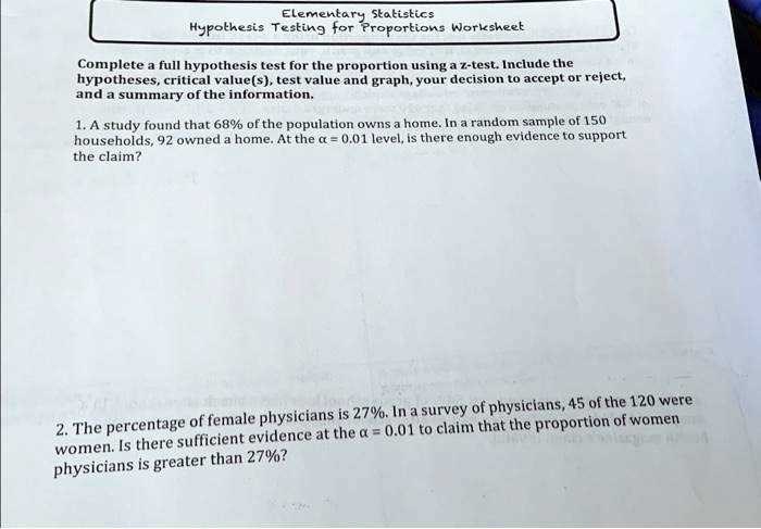 hypothesis testing worksheet answers