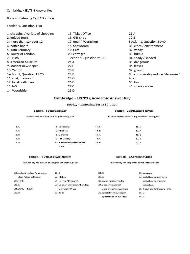 ielts test 4 listening answers