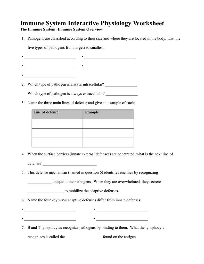 immune system test answers