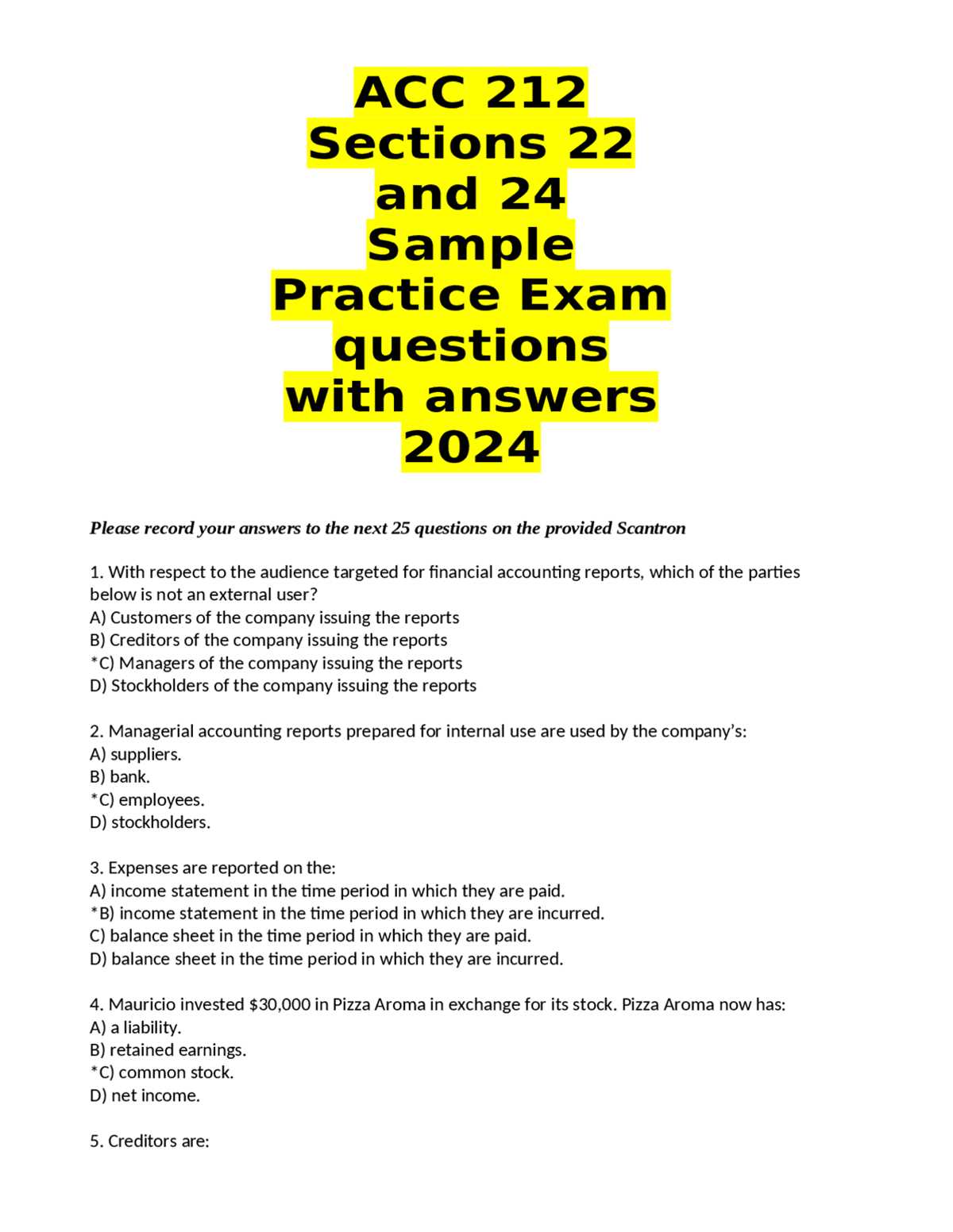 income statement exam questions and answers