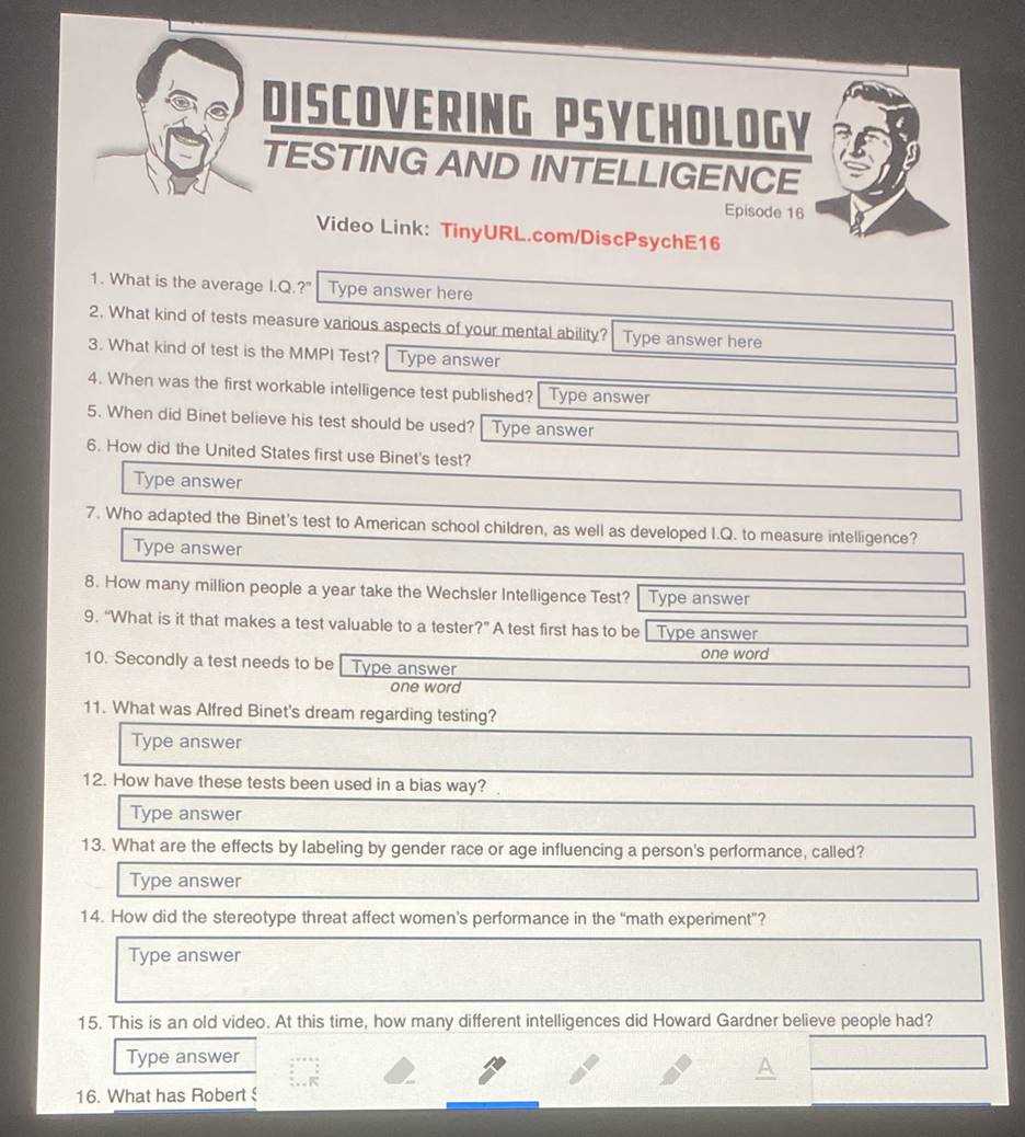 intelligence test part 1 answers