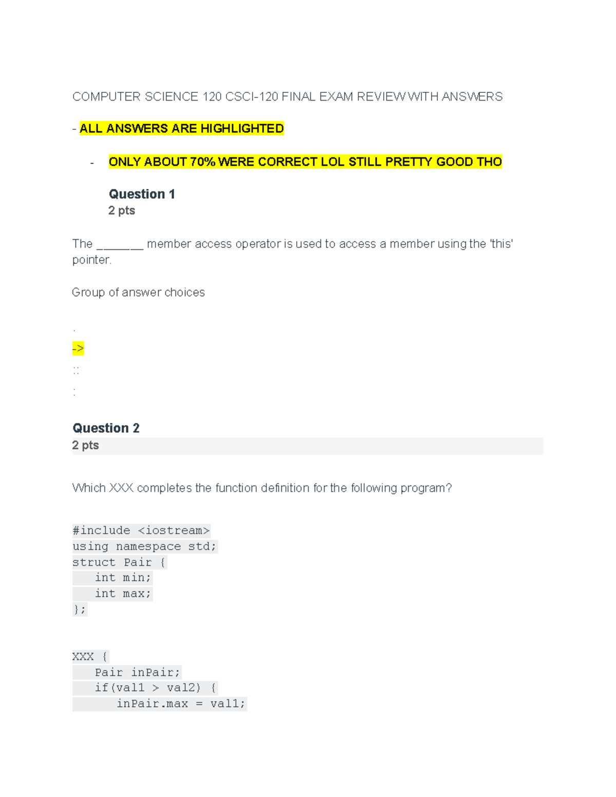 is 120 c final exam answers