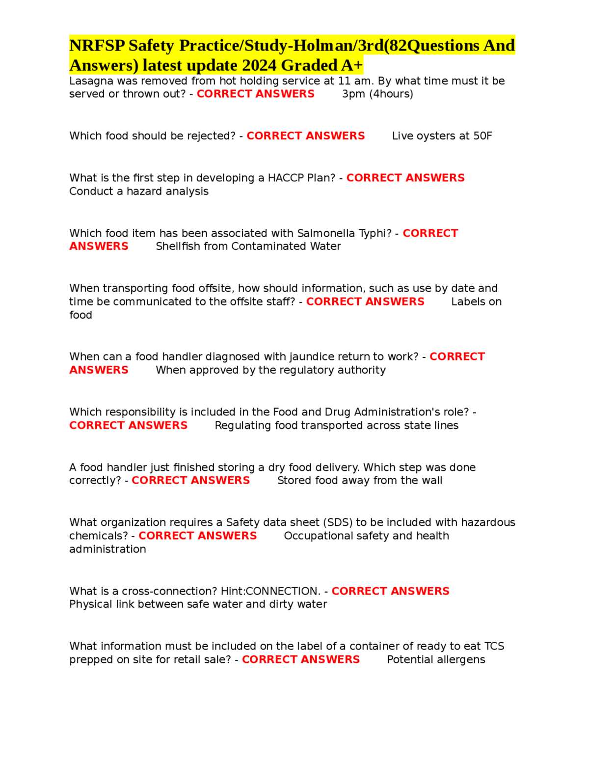 kitchen safety test answers