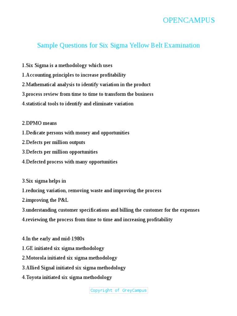 lean six sigma exam questions and answers