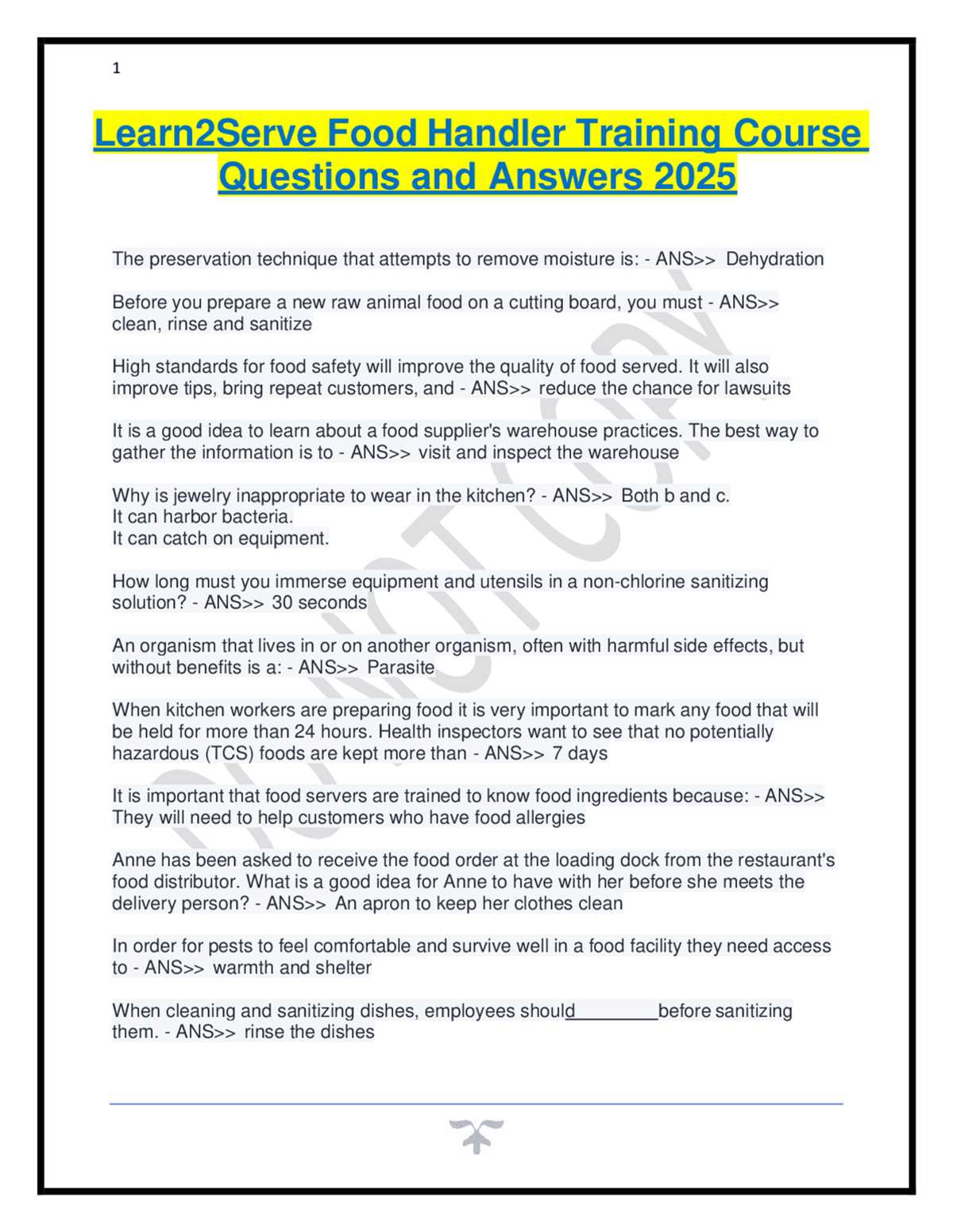 learn2serve food handler training course exam answers