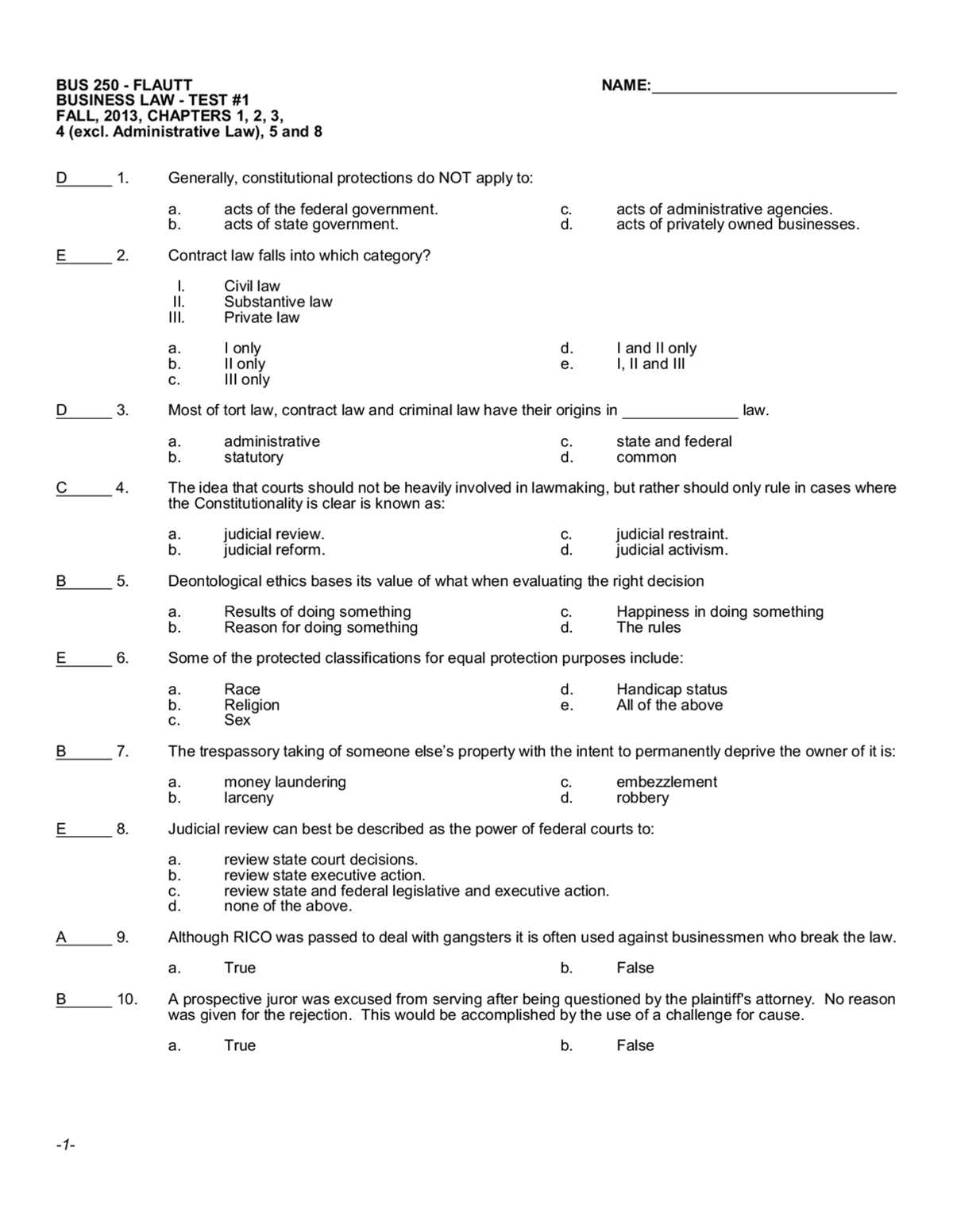 legal environment of business exam 1 answers