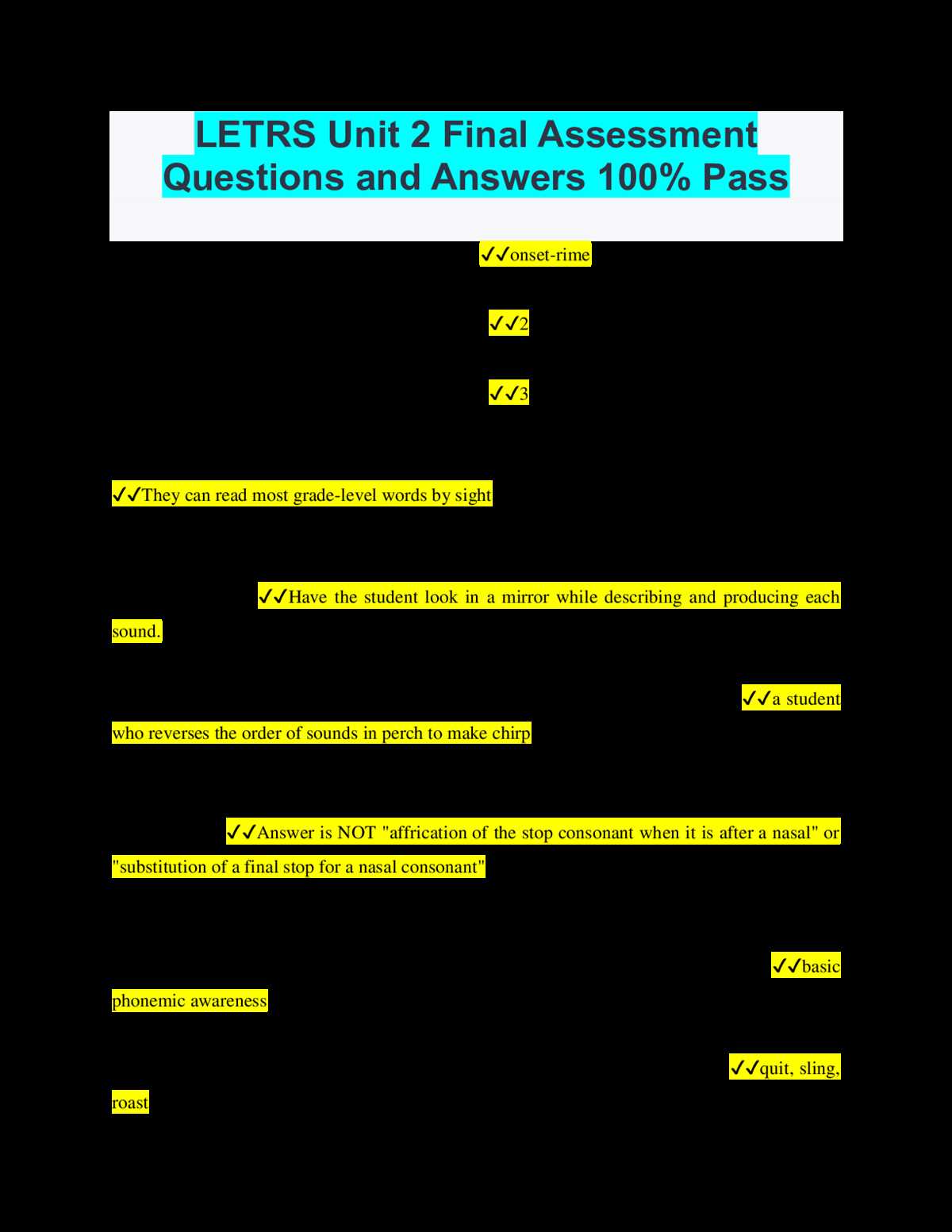 letrs unit 1 test answers