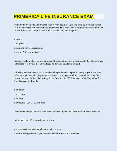 life insurance exam questions and answers
