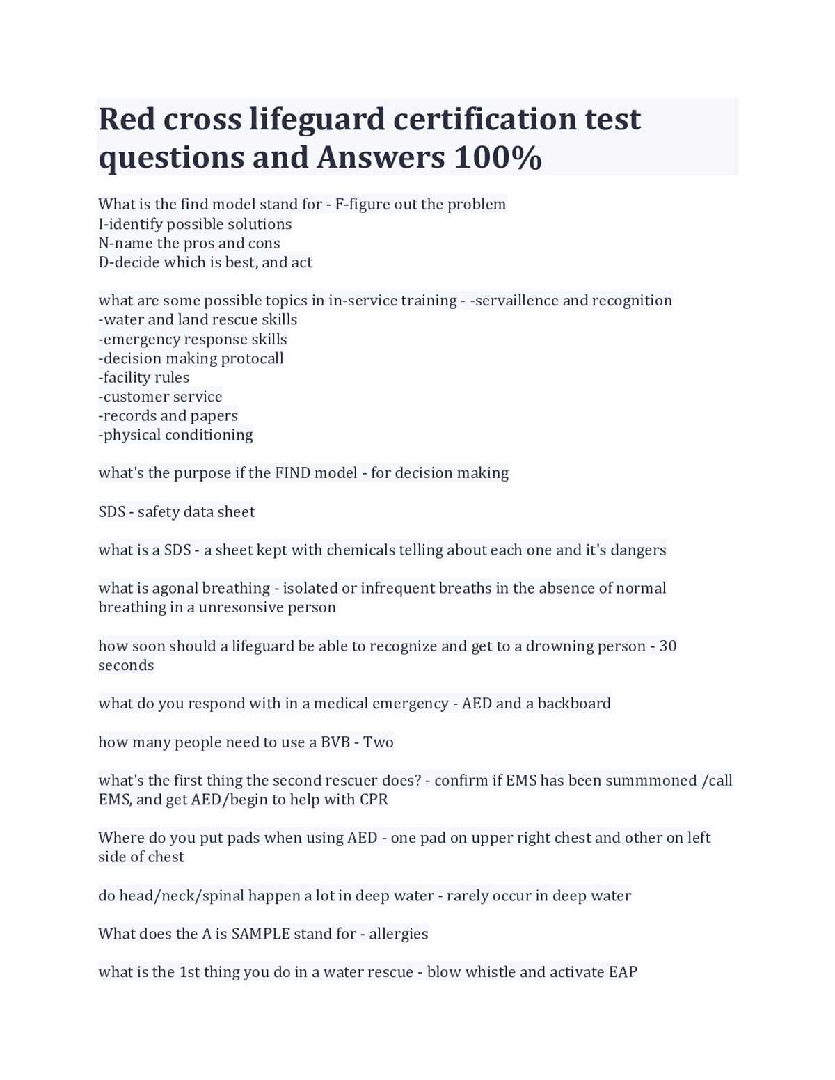 lifeguard exam answers