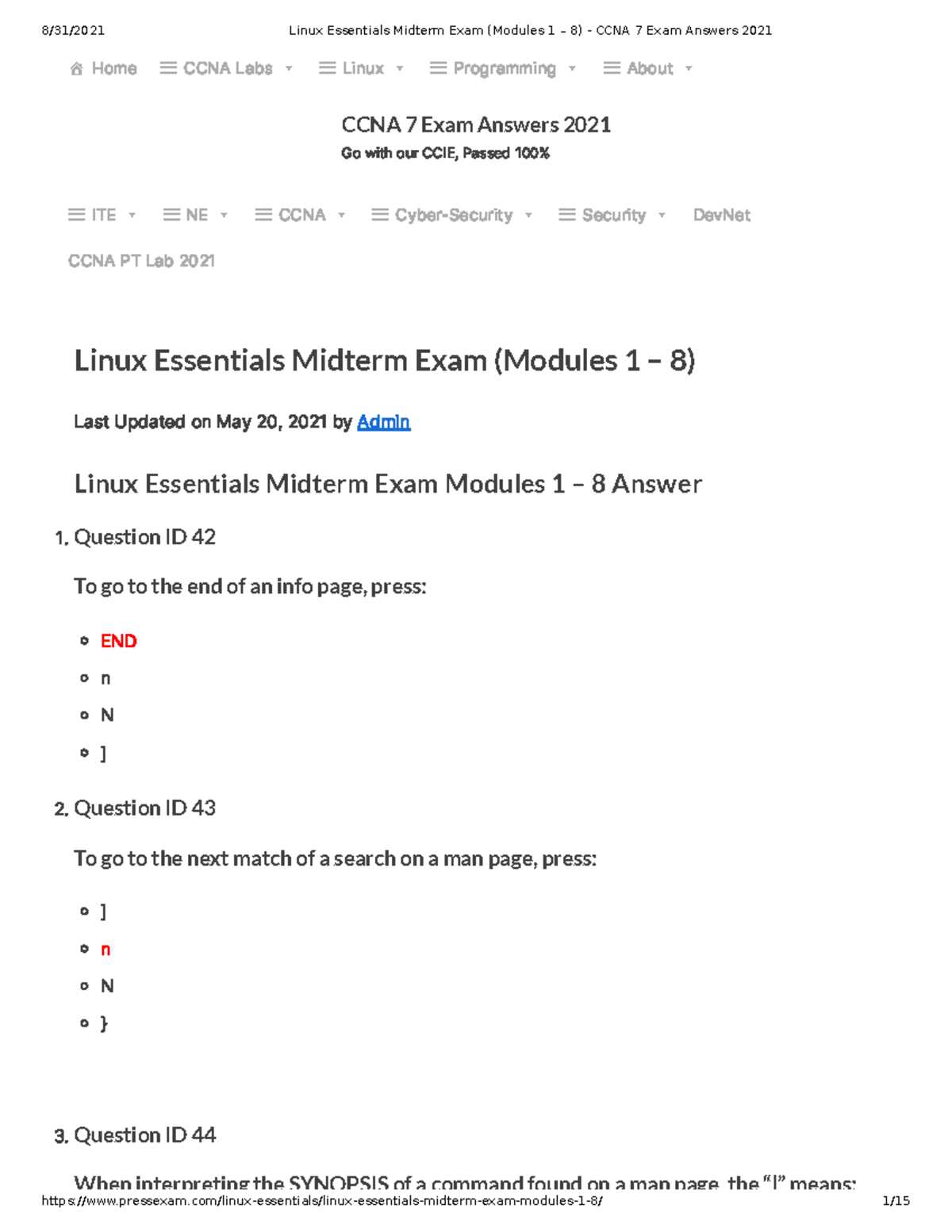 linux essentials chapter 18 exam answers