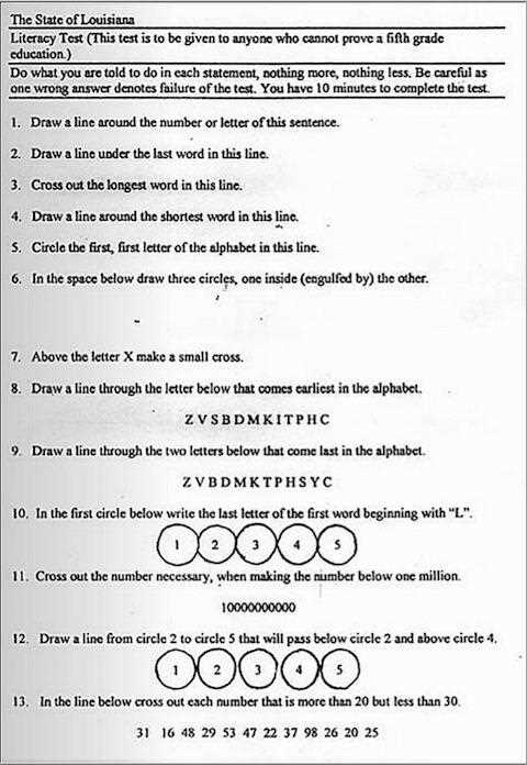 louisiana literacy test questions and answers