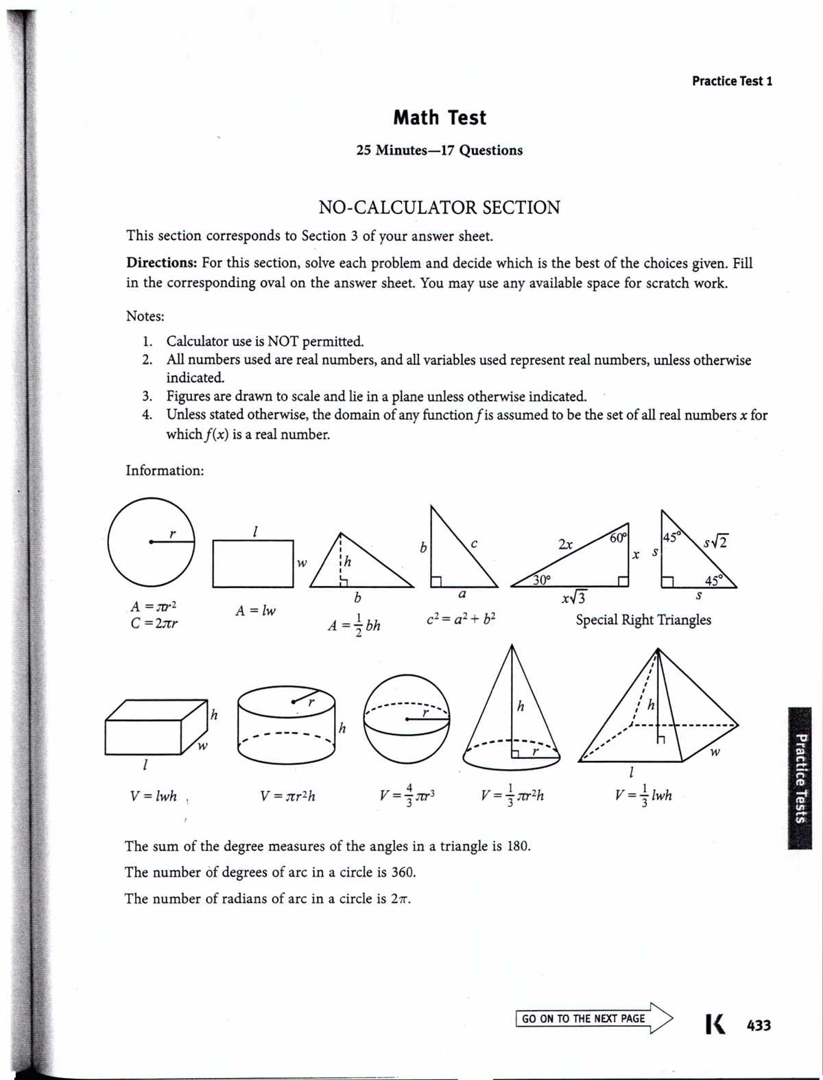math test no calculator 25 minutes 20 questions answers