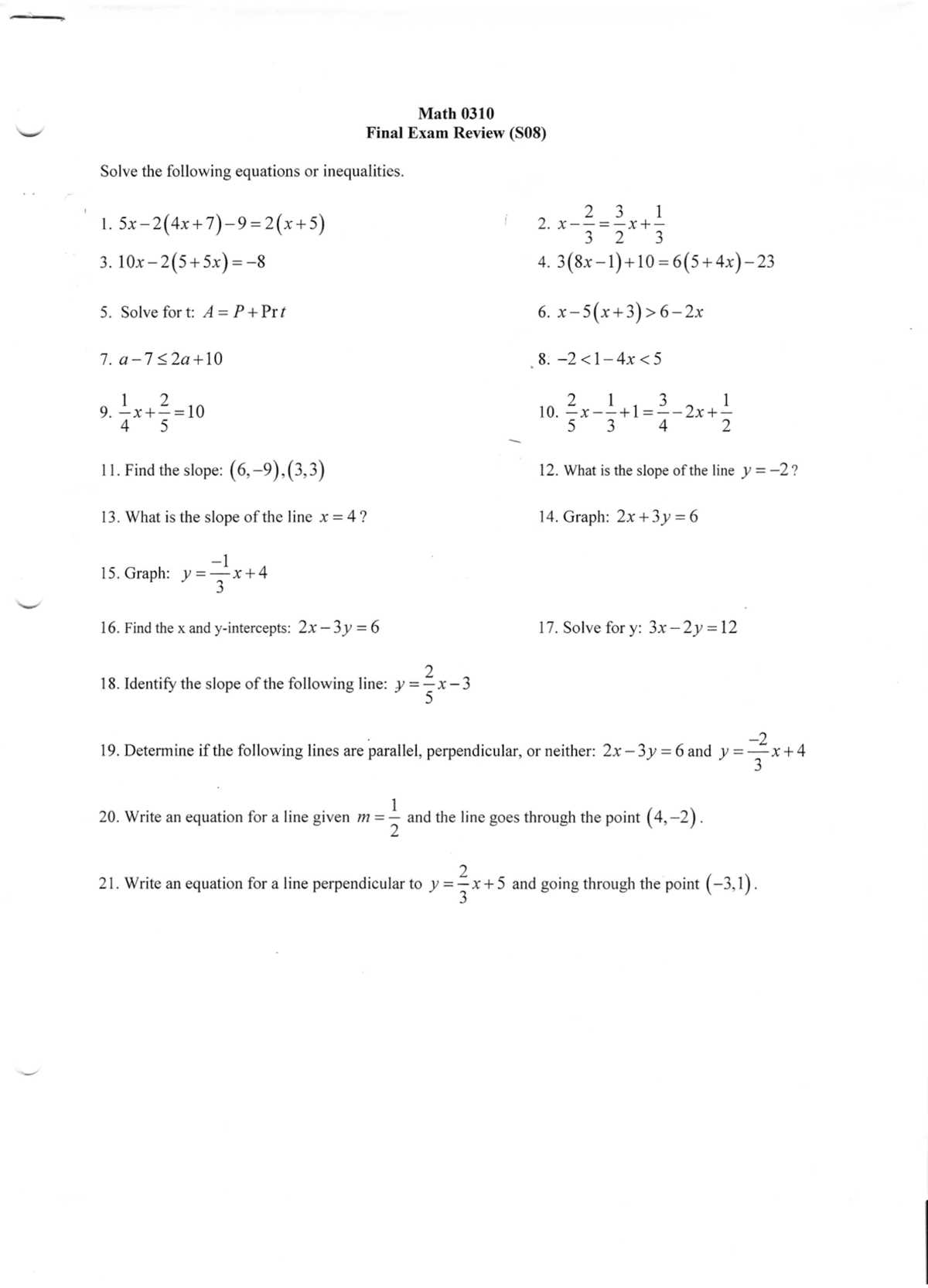 mathematics exam questions and answers