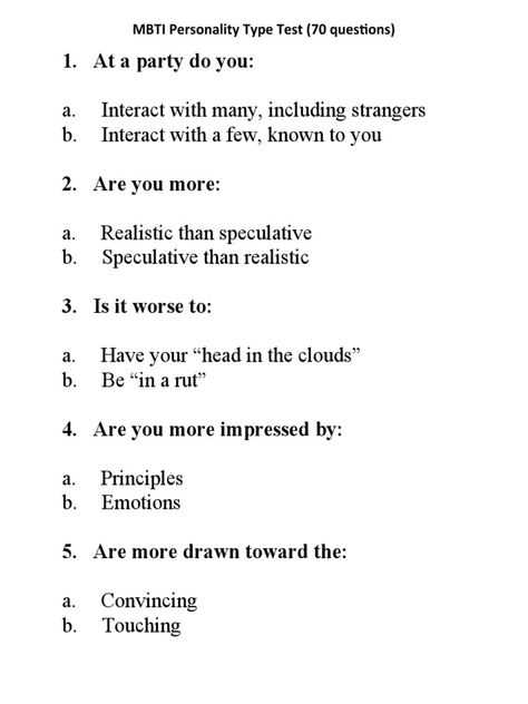 mbti test answers