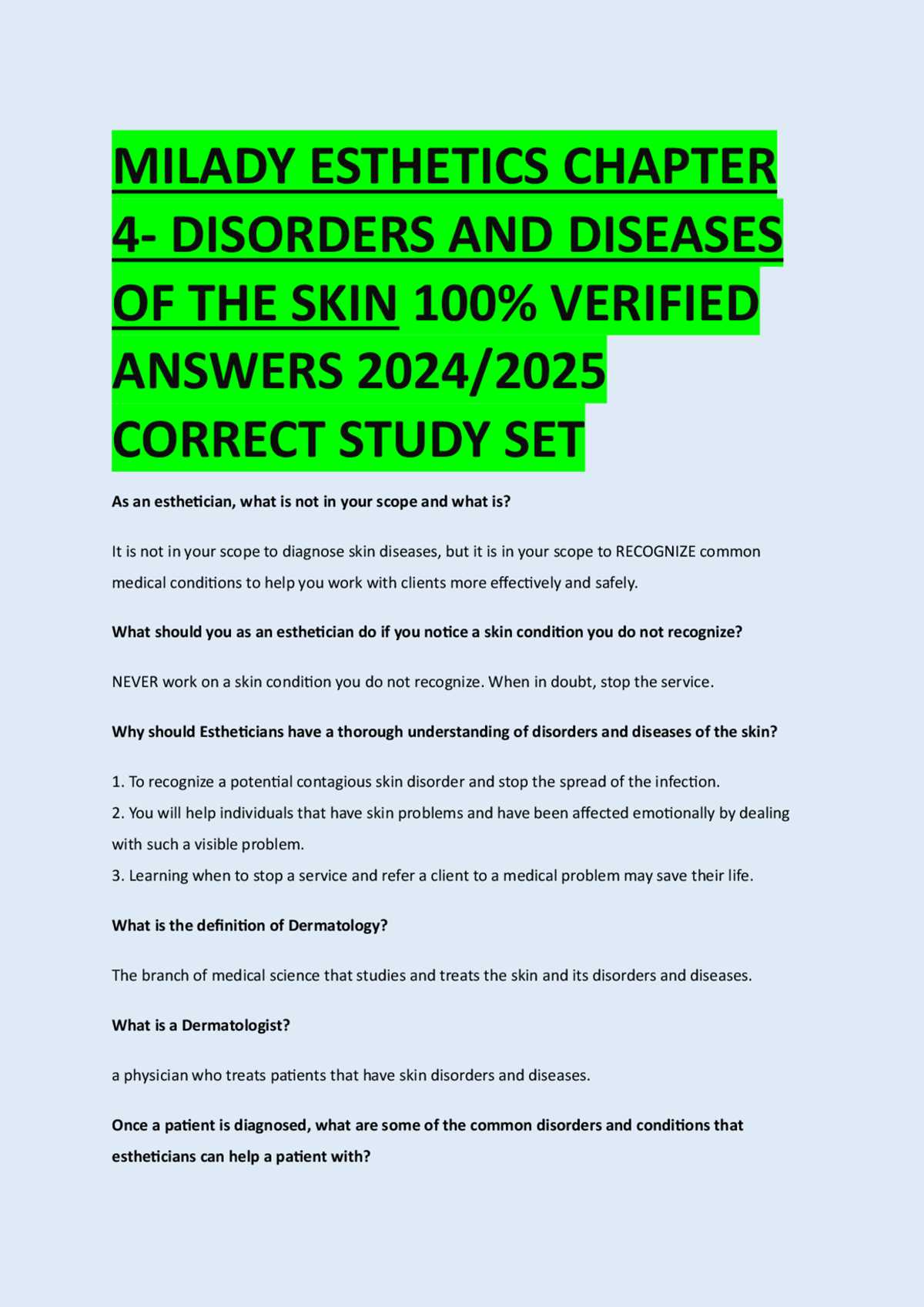 milady esthetics chapter 4 test answers