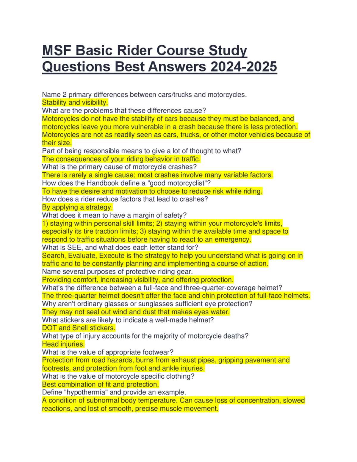 motorcycle safety foundation test answers