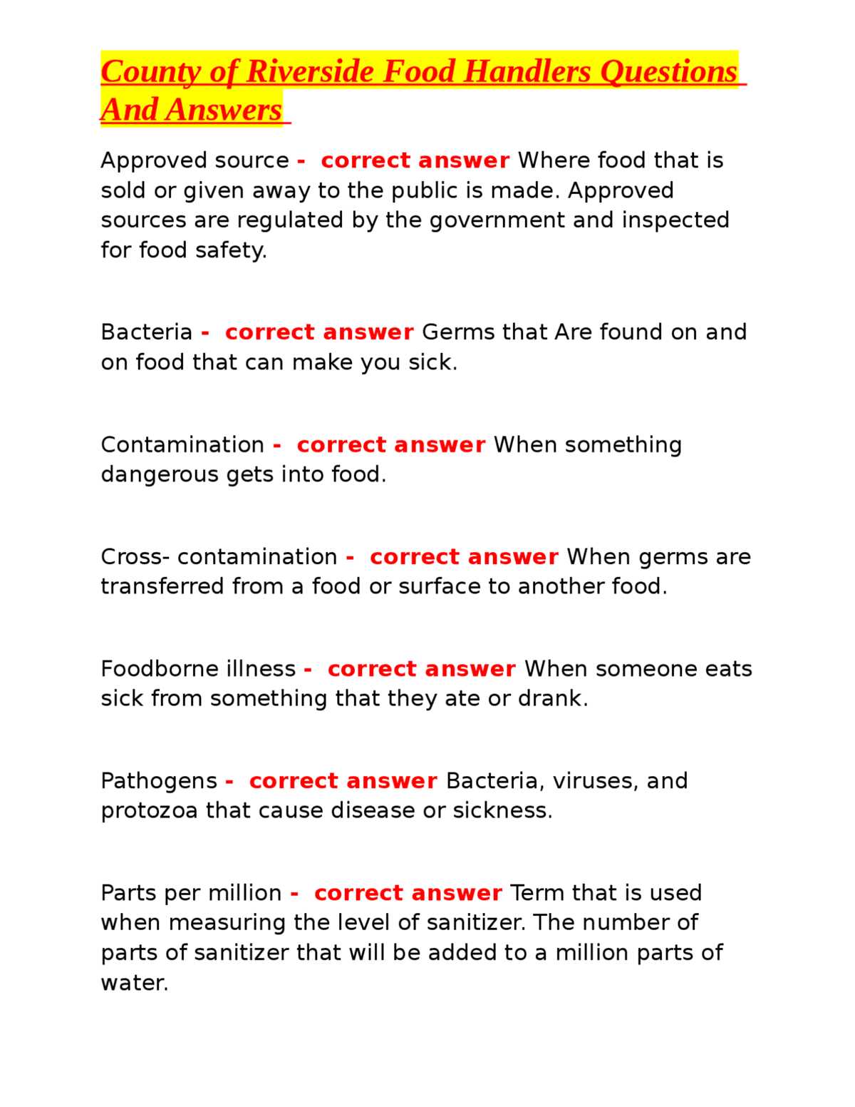 nevada food handlers card test answers