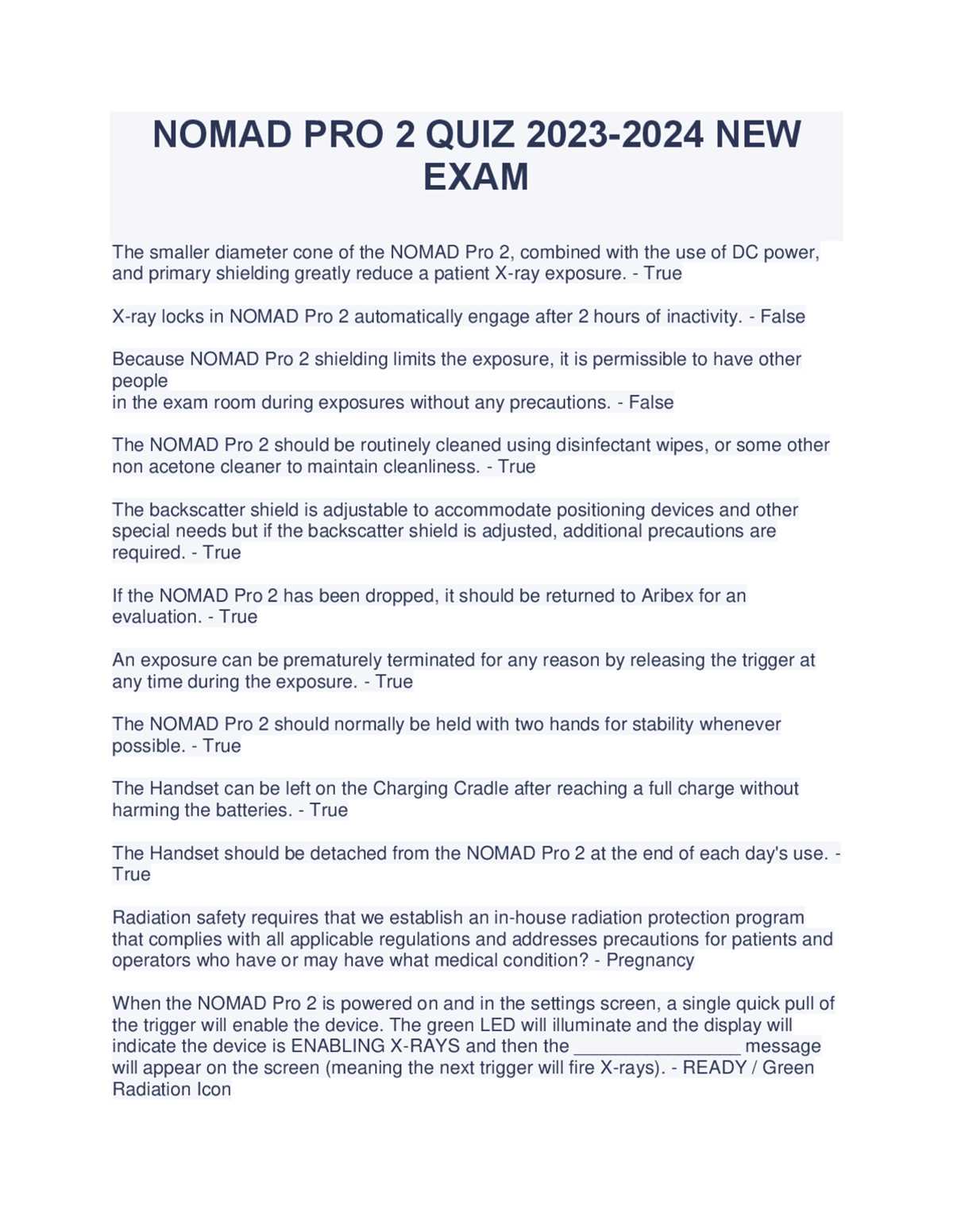 nomad pro 2 operator exam answers