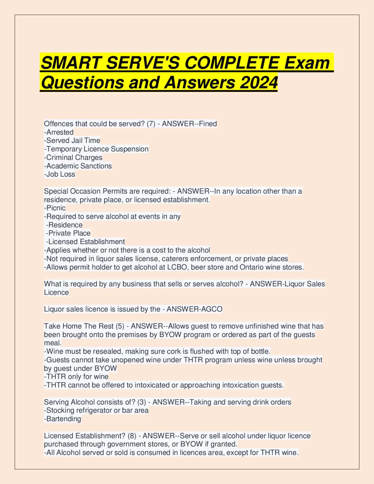 ontario smart serve test answers