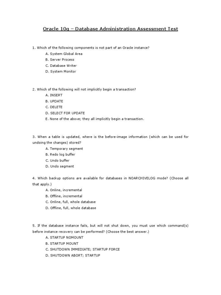 oracle dba exam questions and answers
