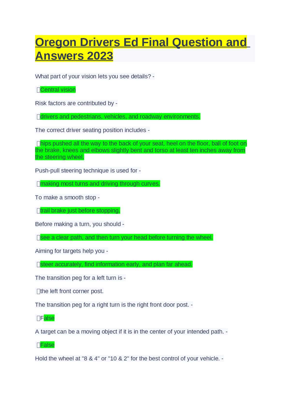 oregon atv test answers