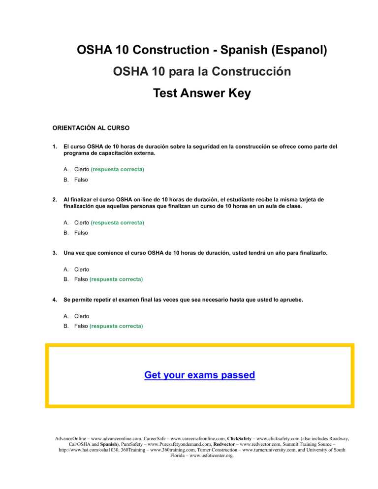 osha 10 hour training final exam answers