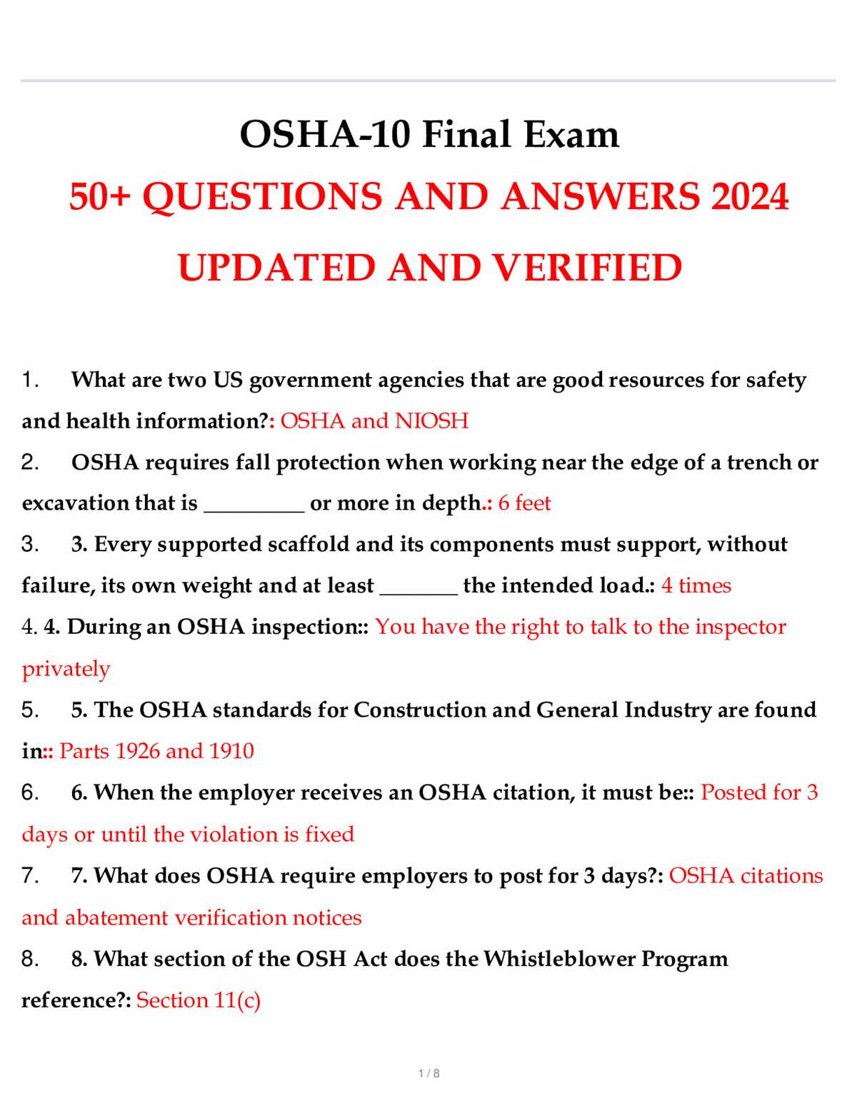 osha final exam questions and answers