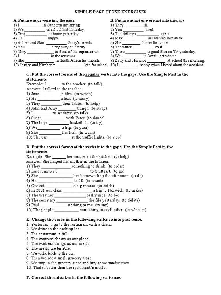 past tense test with answers