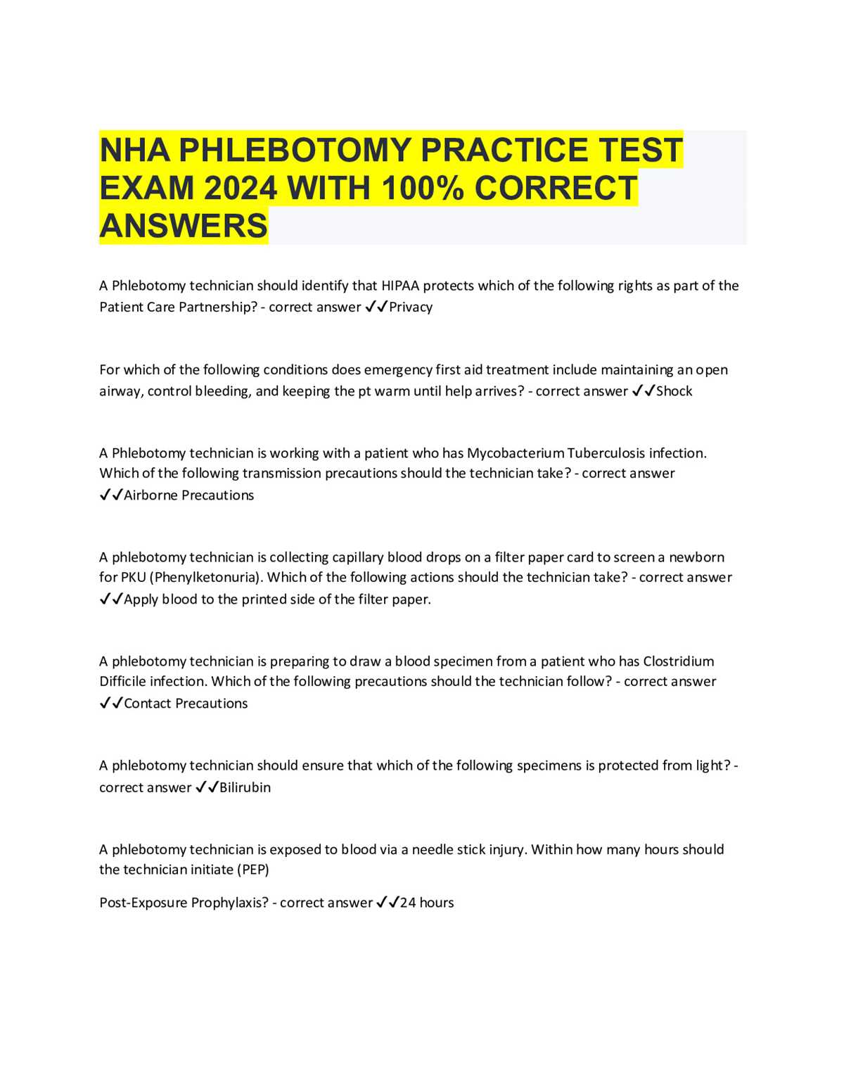 phlebotomy test answers